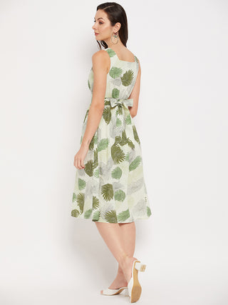 Madame Green Printed Fit & Flare Dress
