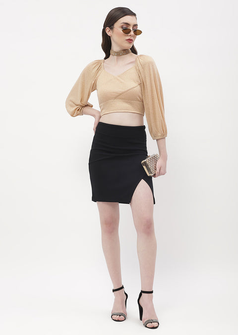 Madame Sweetheart Neck Beige Shimmery Crop Top