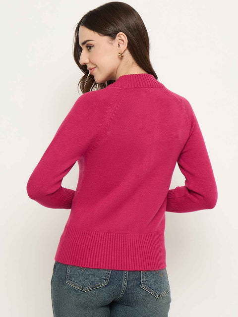Madame Mock Neck Fuschia Pink Cardigan