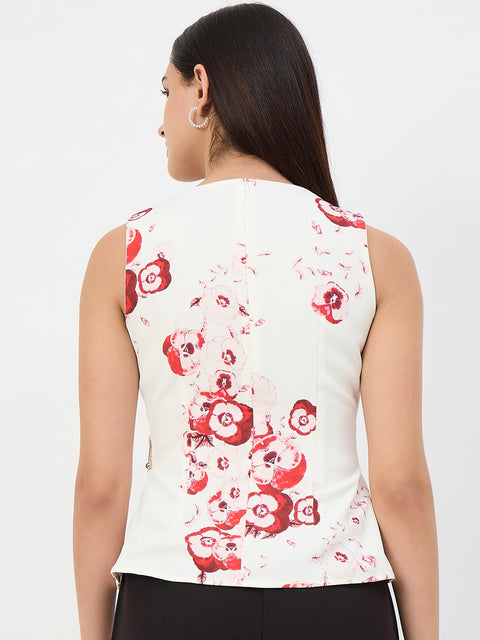 Madame Off-White Printed Surplice Vest Top