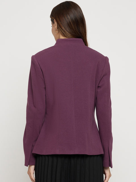 Madame Purple Mock Neck Full Sleeve Short Coat