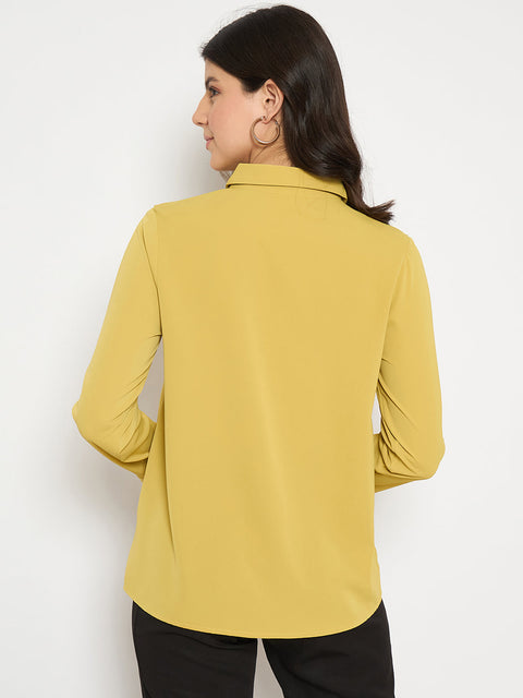 Madame Ruffle Collar Solid Yellow Shirt