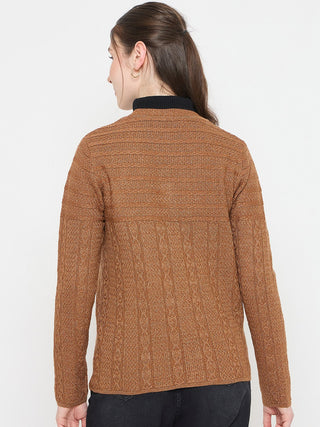 Madame Brown V-Neck Cardigan with Buttons