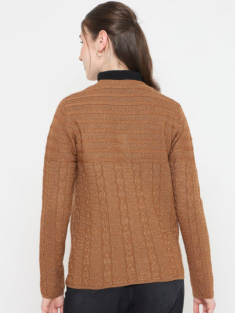 Madame Brown V-Neck Cardigan with Buttons