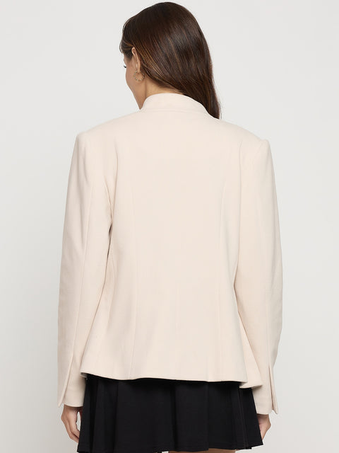 Madame Off White Mock Neck Full Sleeve Short Coat