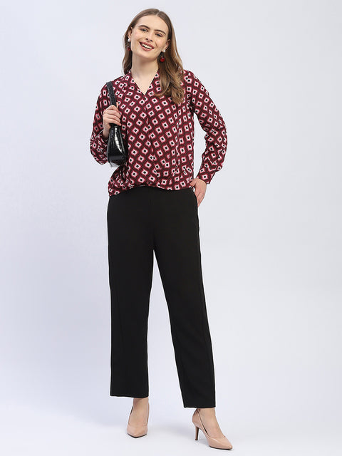 Madame Geometric Print Maroon Regular Top