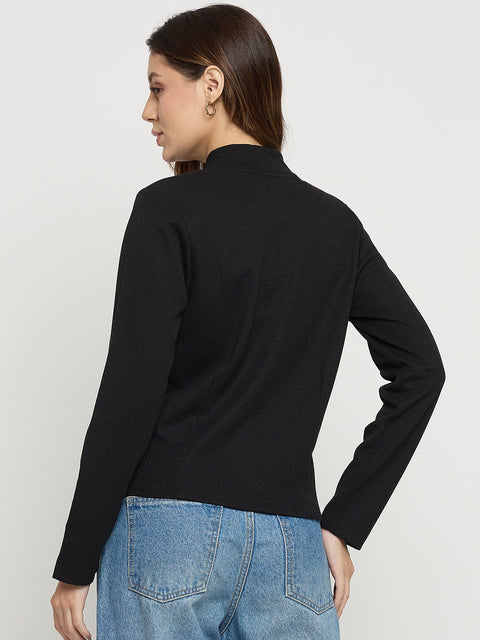 Madame Black Mock Neck Full Sleeve Top