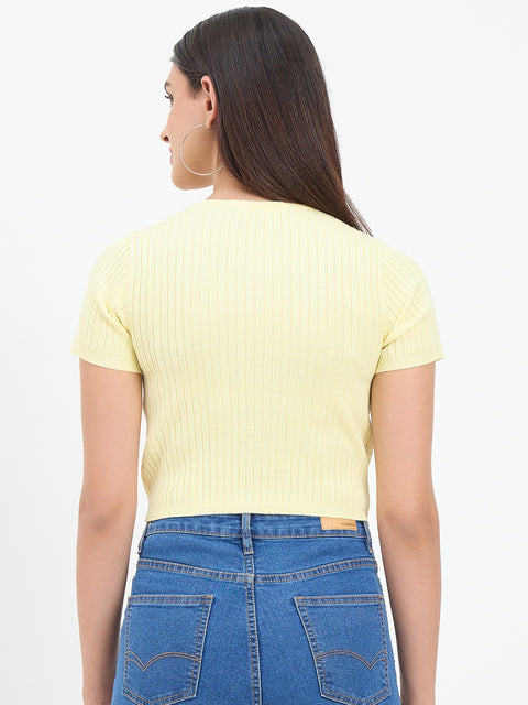 Madame Pastel Yellow Knitted Crop Top