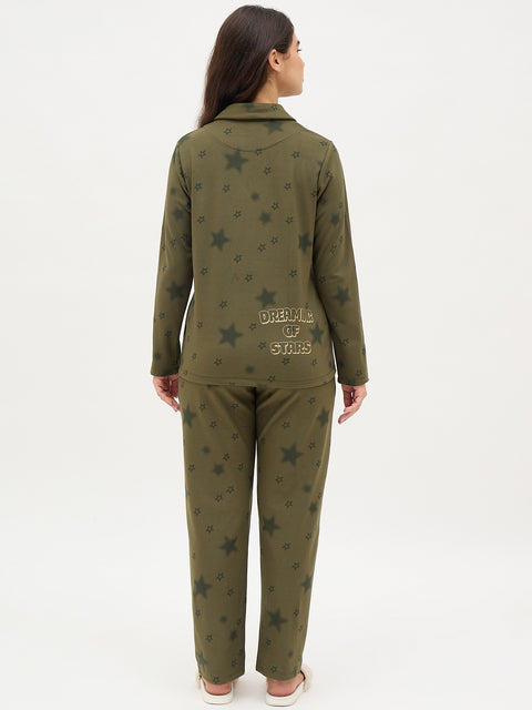 mSECRET Sage Green Printed Night Suit