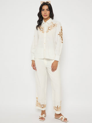 Madame Dori Embroidered White Cotton Blend Co-ord Set