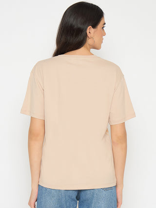 Madame Botanical Print Beige Cotton T-shirt