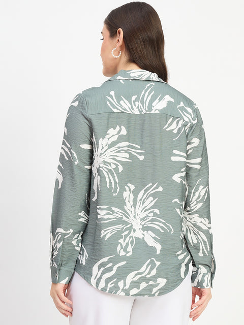 Madame Floral Sage Green Rayon Blend Shirt