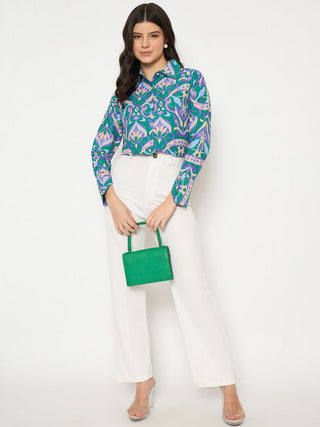Madame All Over Print Full Sleeve Green Shirt