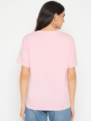 Madame Typography Print Pink Cotton T-shirt