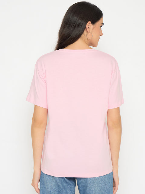 Madame Typography Print Pink Cotton T-shirt