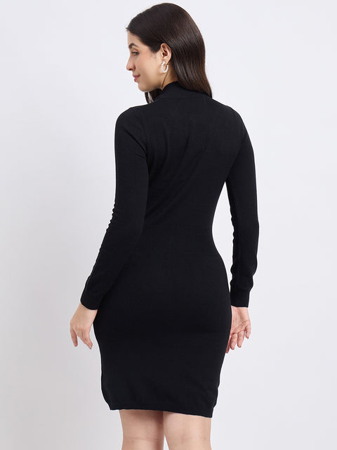 Madame Cinched Embellished Black Knit Dress