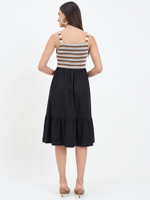Madame Black Rayon Linen Blend Midi Dress