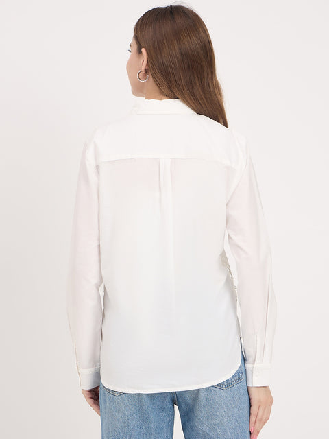 Madame White Cutwork Cotton Full Sleeve Shirt