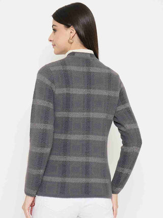 Madame Plaid Nylon Blend Grey Cardigan