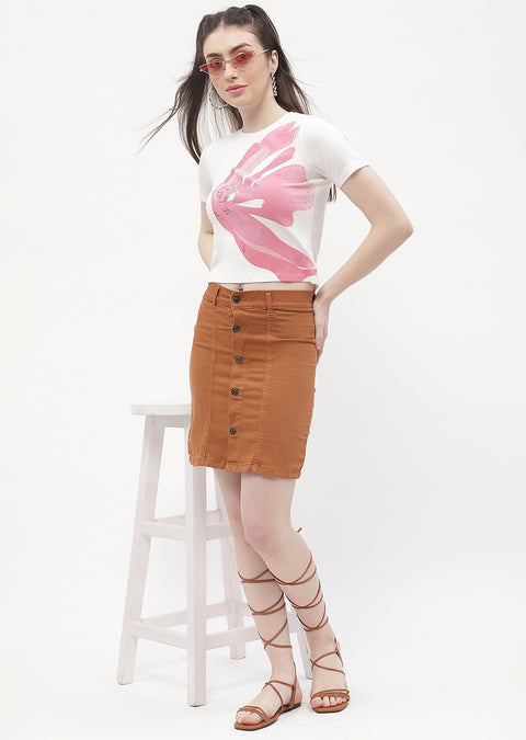 Madame Graphic Print Off-White Ribbed T-Shirt