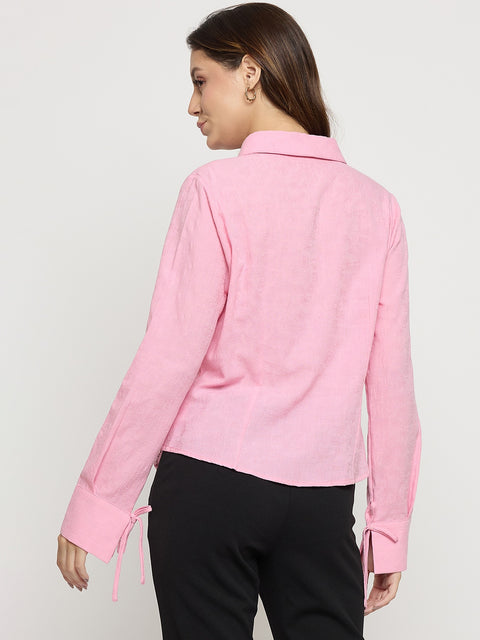 Madame Pink Embroidered Cotton Rayon Full Sleeve Shirt