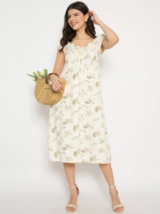 Madame All Over Print Midi Off White Dress