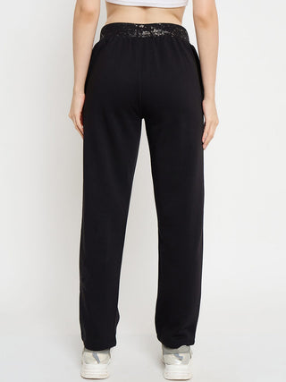 Madame Abstract Print Black Tapered Track Bottoms