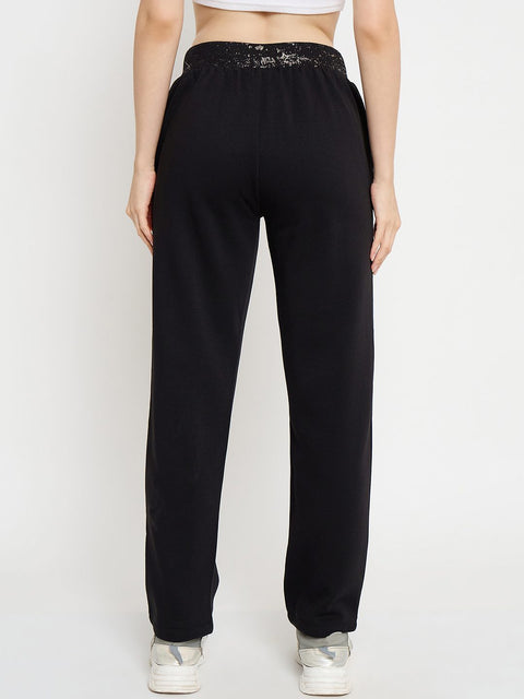 Madame Abstract Print Black Tapered Track Bottoms