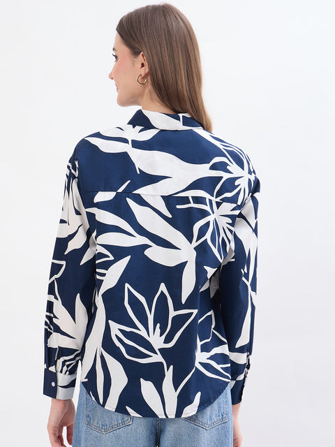Madame Printed Blue Cotton Shirt