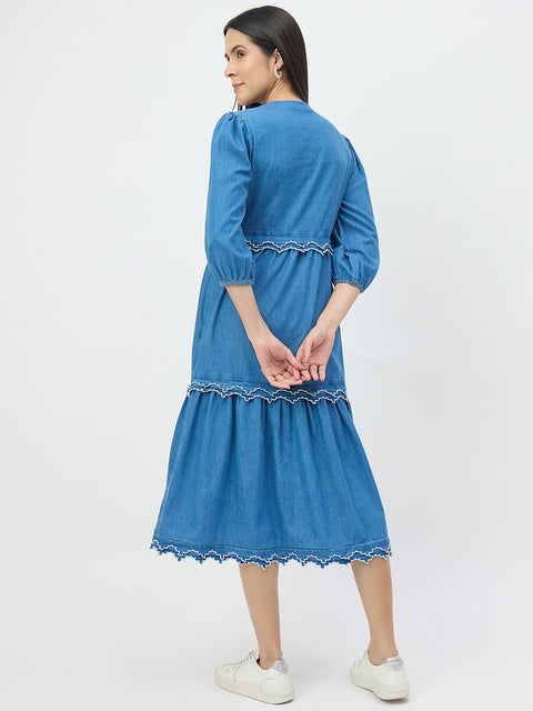 Madame Dark Blue Cotton Denim Dress