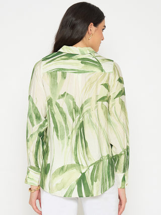 Madame Botanical Print Green Rayon Blend Shirt