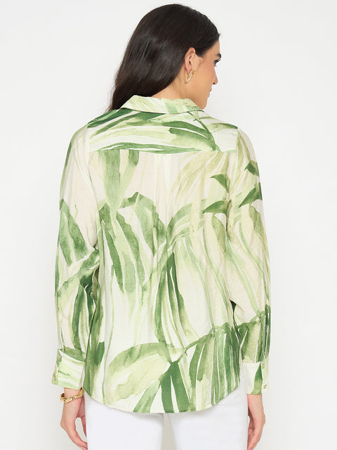 Madame Botanical Print Green Rayon Blend Shirt