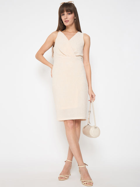 Madame Self Design Bodycon Mini Off White Dress