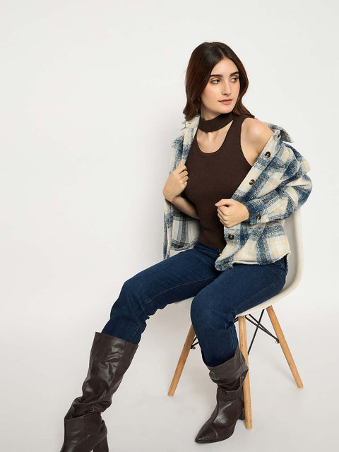 Madame Coffee Brown Ribbed Sleeveless Cutout Sweater