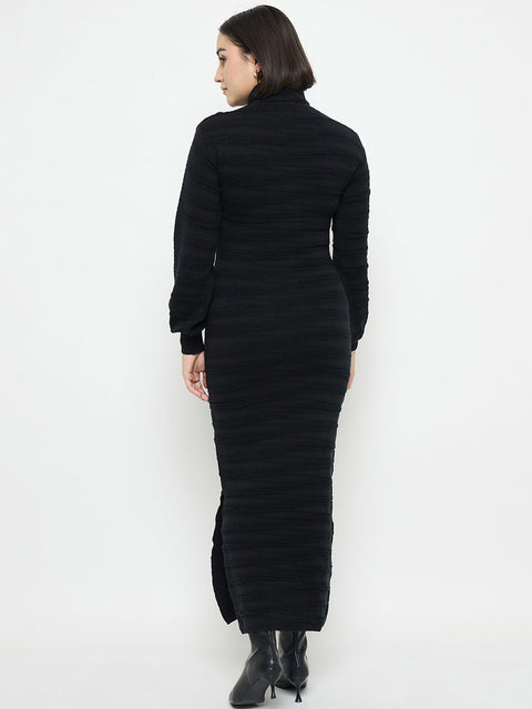 Madame High Neck Black Knitted Midi Dress