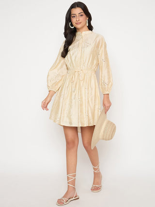 Madame Schiffli Off White Viscose Blend Mini Dress