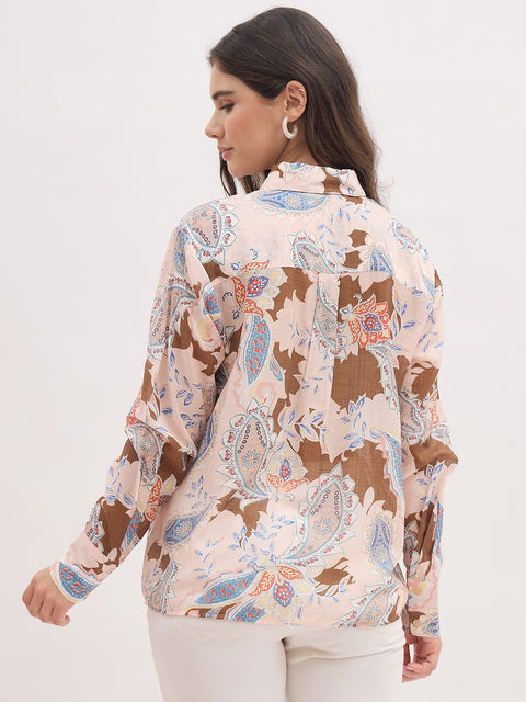 Madame Pink Paisley Print Shirt With Neck Tie