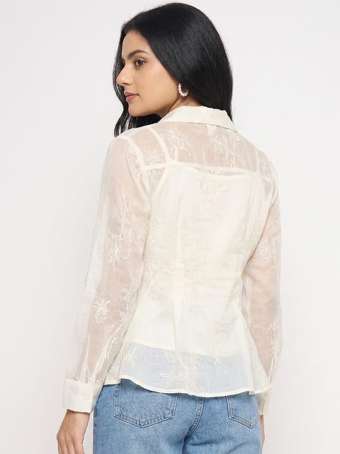 Madame Textured Off White Viscose Wrap Top