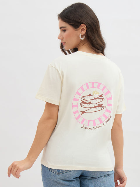 Madame Beige Graphic Print Cotton Half Sleeve T-Shirt