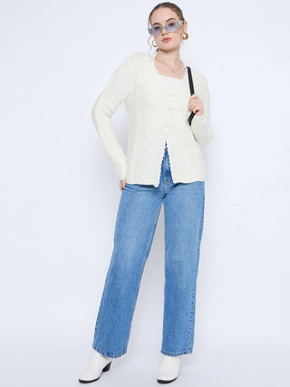 Madame Off White Cable Knit Acrylic Sweater