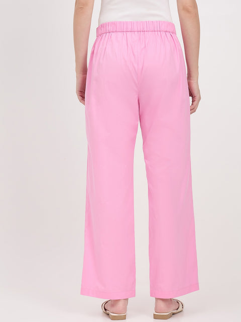Madame Pink Mid Waist Straight Fit Trousers