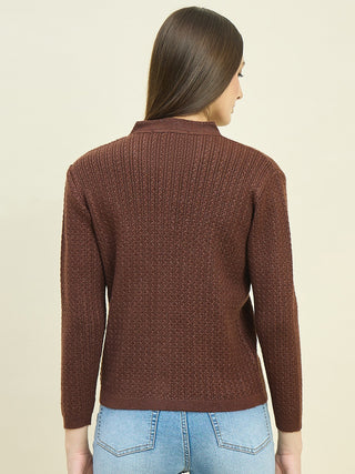 Madame Round Neck Brown Buttoned Cardigan