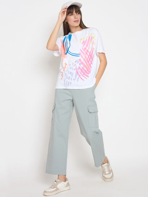 Madame Handwork Detail with Graphic Print White T-shirt