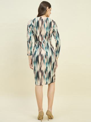Madame Abstract Print Beige Dress