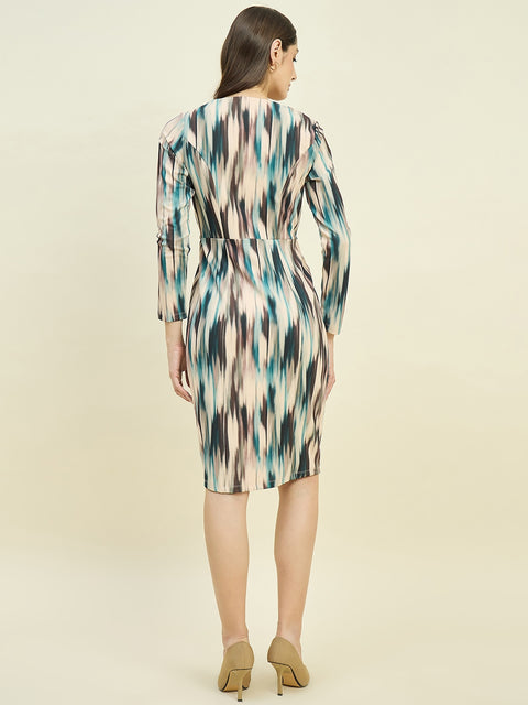 Madame Abstract Print Beige Dress