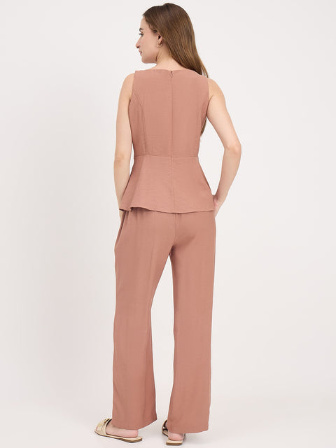 Madame Clay Rayon Tencel Peplum Sleeveless Co-ord Set