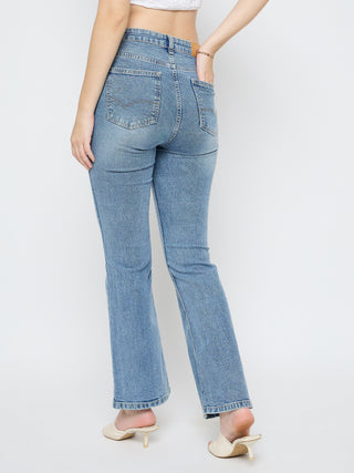 Madame Stone Wash Flared Light Blue Cotton Blend Jeans