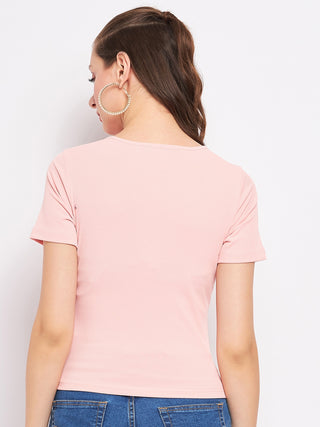 Madame Solid Dusty Pink Round Neck Top