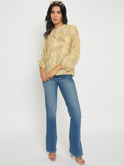 Madame Textured Botanical Print Mustard Yellow Top