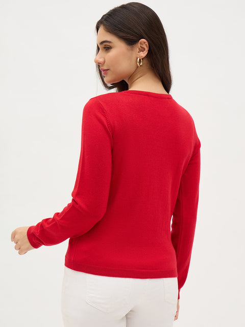 Madame Round Neck Red Cardigan